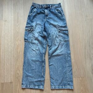 Cargo Wide Leg Baggy Jeans H&M 38 6 Blue High Waisted‎ Streetwear Utility Y2K